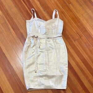 Metallic Ivory Bodycon Dress with Spaghetti Straps